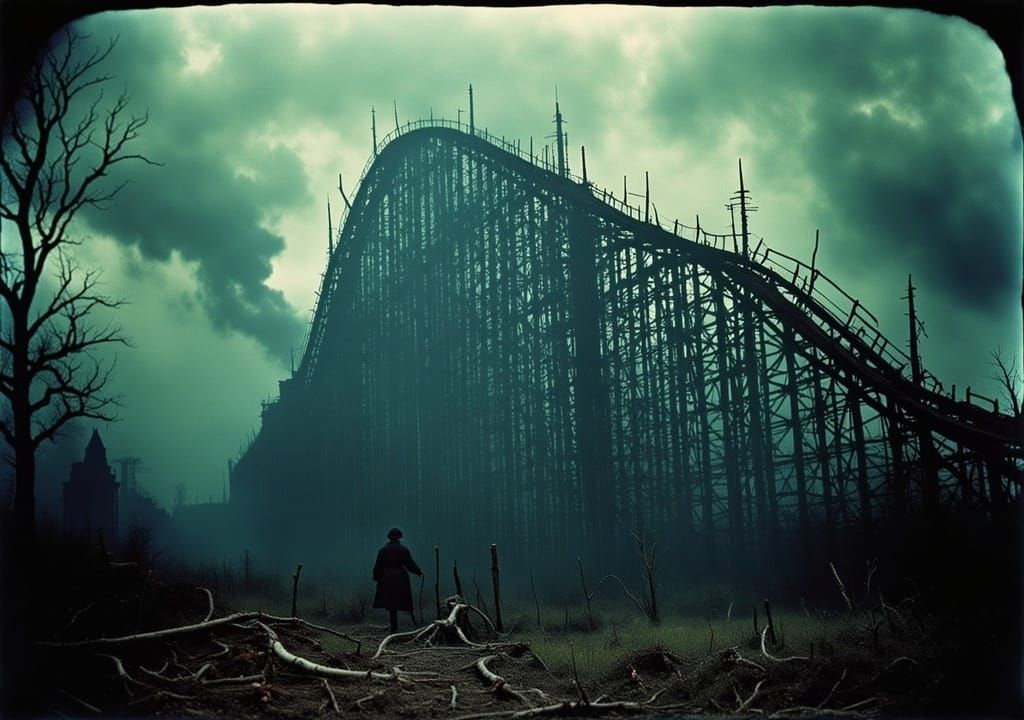 Towering Rollercoaster in Eerie Industrial Style