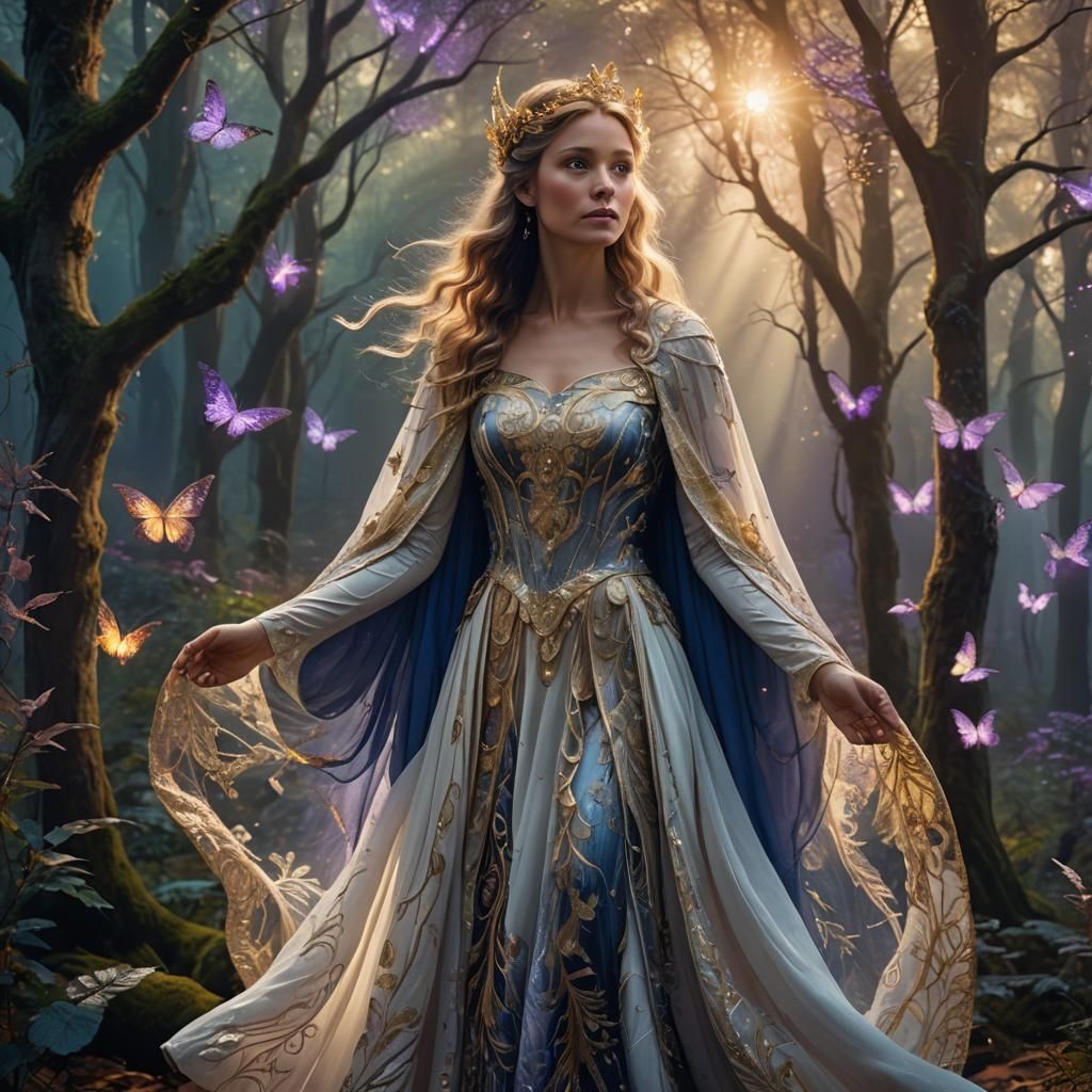 Goddess Phoebe in Mystical Forest, Digital Painting