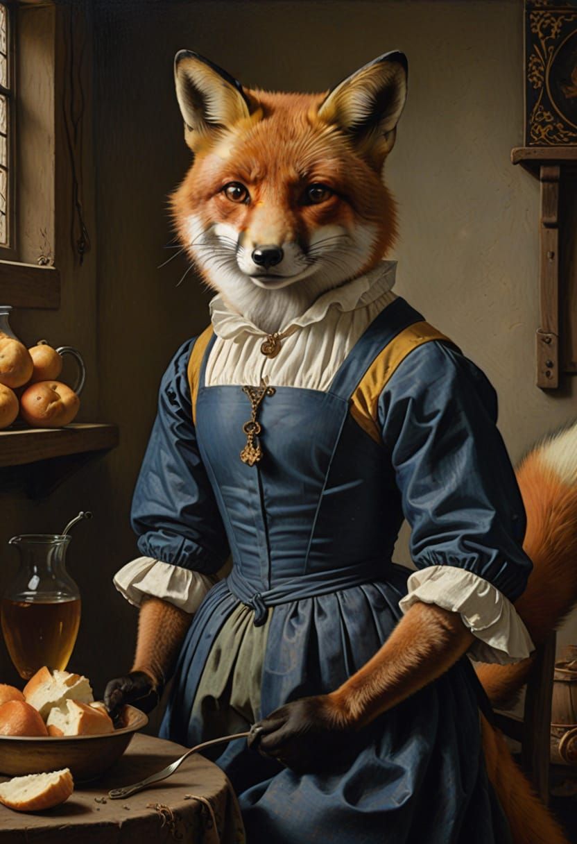 Anthropomorphic Fox in a 17th-Century Dutch Masterpiece Styl...