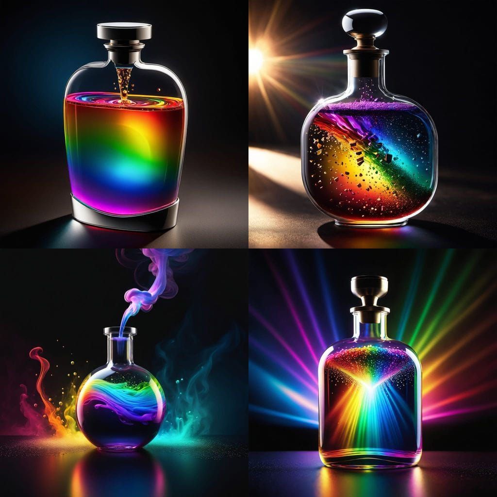 Flask of Liquid Emitting Rainbow Light Beams