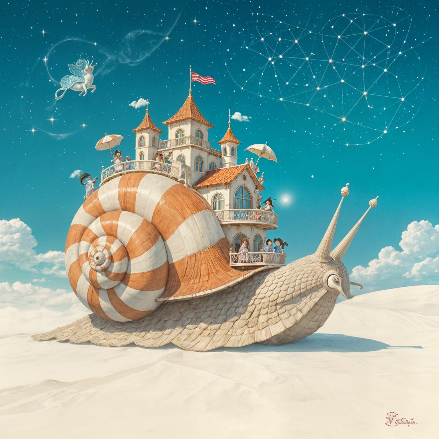 Whimsical Snail Palace in Ethereal Fantasy Style