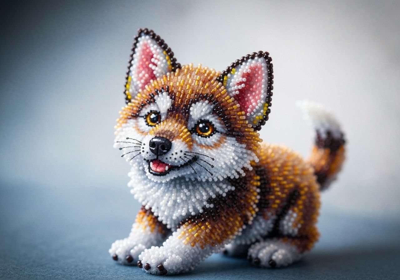 Vibrant Bead Art: Cute Fluffy Wolf Pup