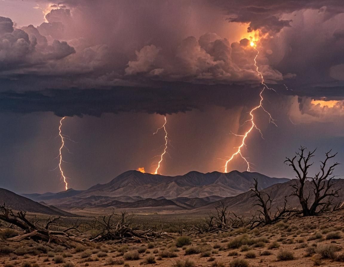Tornado Touches Down in Mountain Desert at Sunset