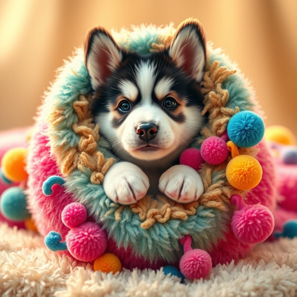 Surreal Husky Wrapped in Fuzzy Blanket Burrito