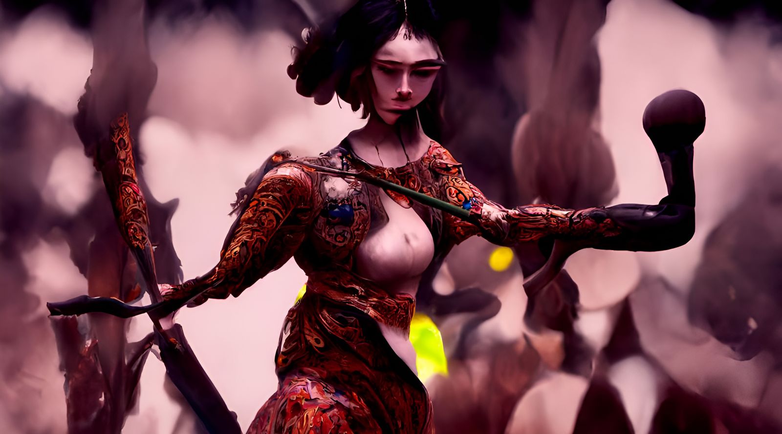 Forest Huntress in Ukiyo-e Film Noir Style