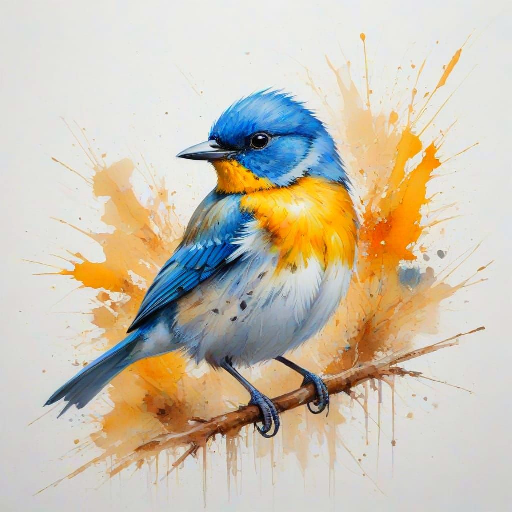 Watercolour Songbird in Radiant Blues and Yellows