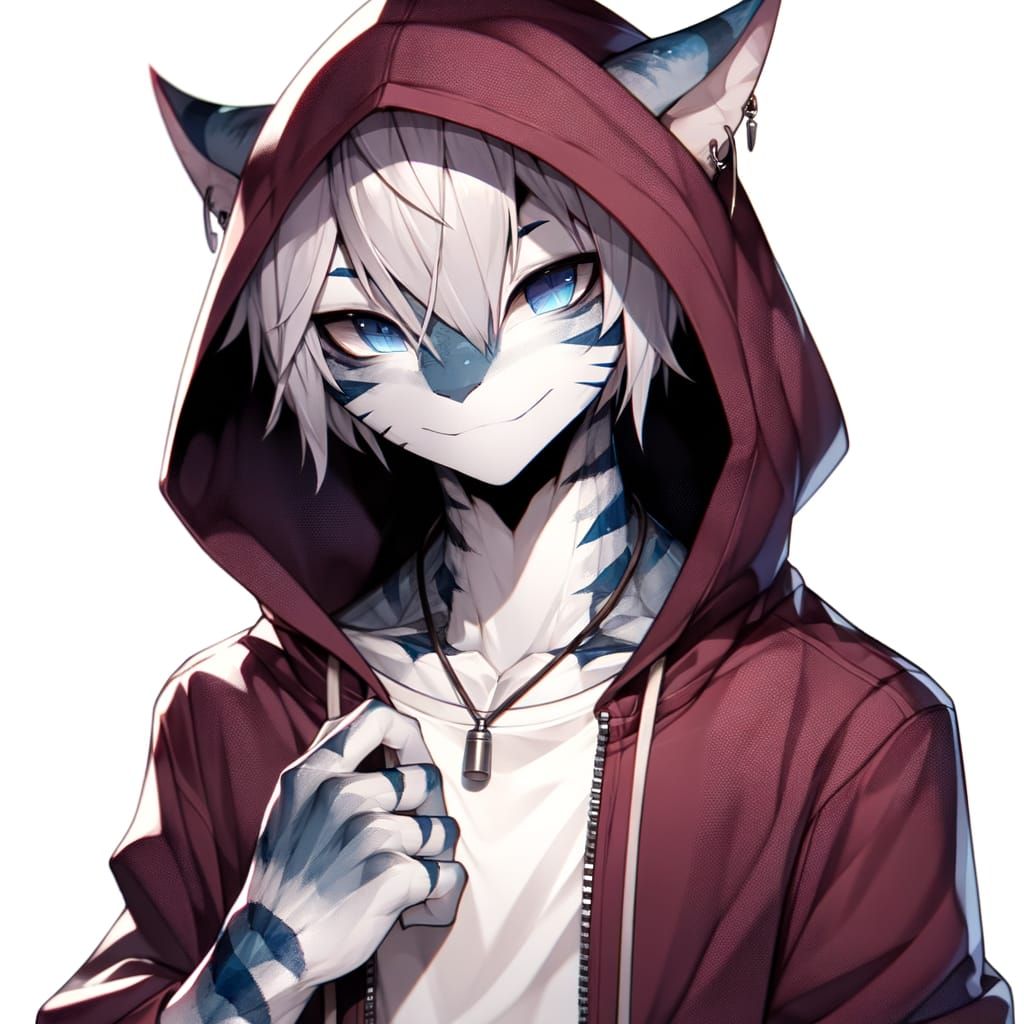 Anime Style Male Kobold in Maroon Hoodie