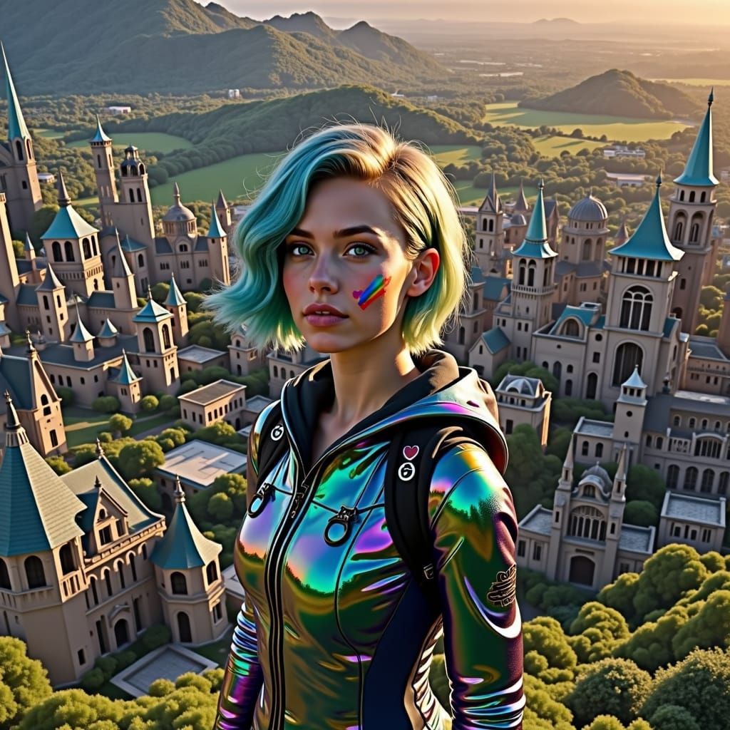 Girl with Rainbow Heart Painted on Cheek