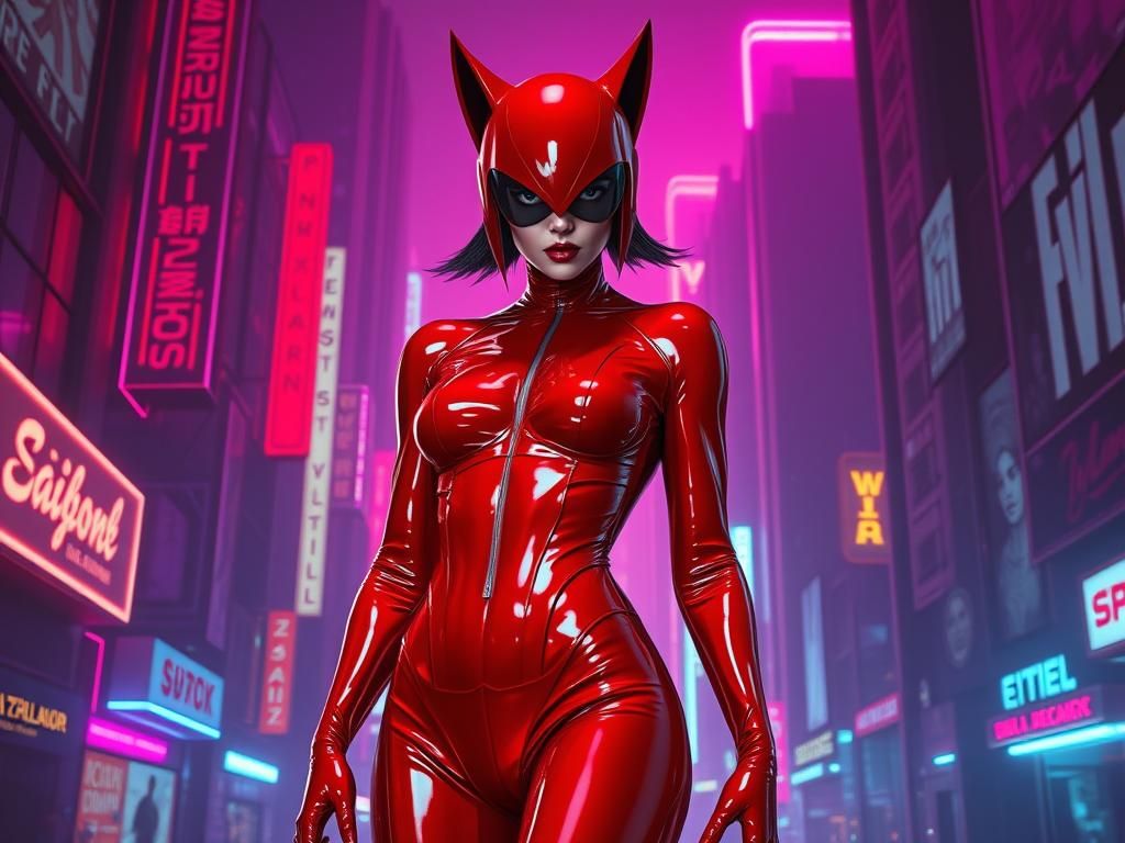 Retro-Futuristic Villainess in Neon Cityscape
