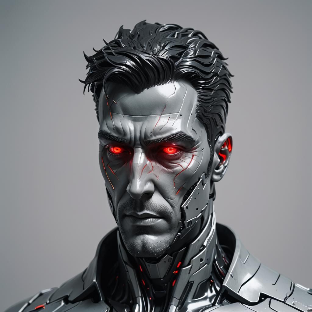 Hyperrealistic Sigma Male Statue with Red Eyes