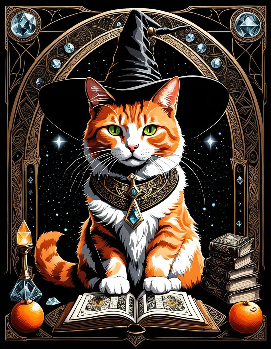Tabby Cat Witch Portrait in Gothic Art Deco