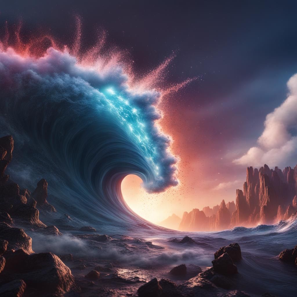 Dark Energy Wave Crashes on Mercury: Dreamlike Art