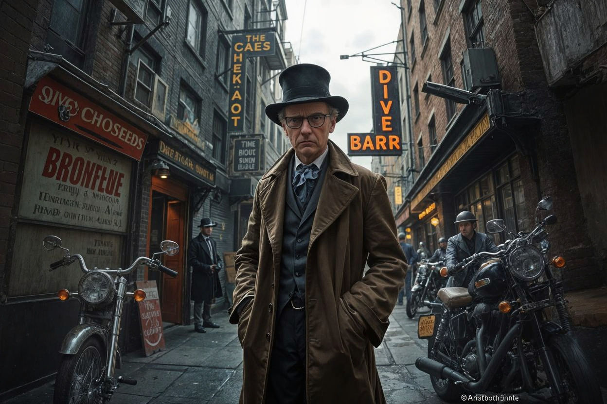 Victorian Time Traveler Lands in 2025 Urban Alley