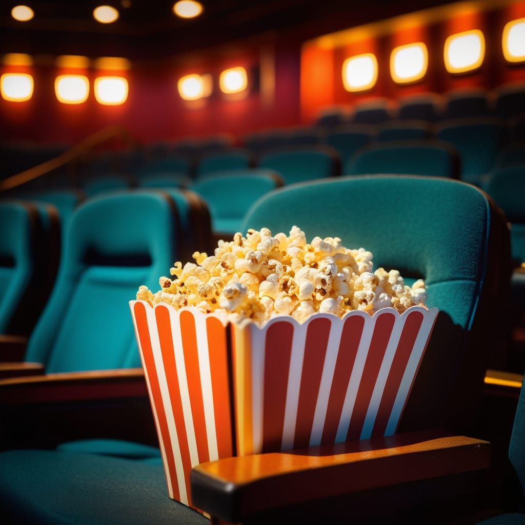 Cozy Popcorn Bowl in Golden Hour Cinema