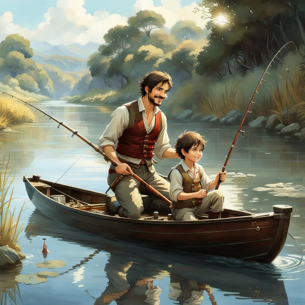 Father and Son Fishing: Anime Digital Art