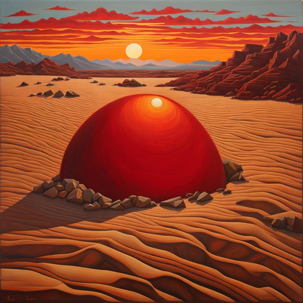 Fallen Icon in Desert Sunset: Mixed Media Painting