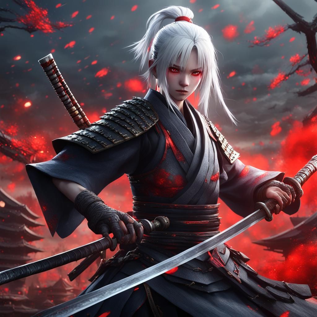Anime Samurai Girl in War, Detailed Matte Painting