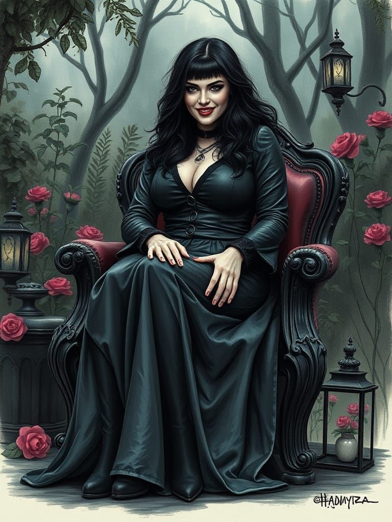 Mysterious Gothic Woman in Alcohol Ink Portrait