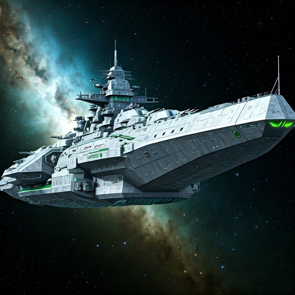 Futuristic Silver Warship in Celestial Nebula