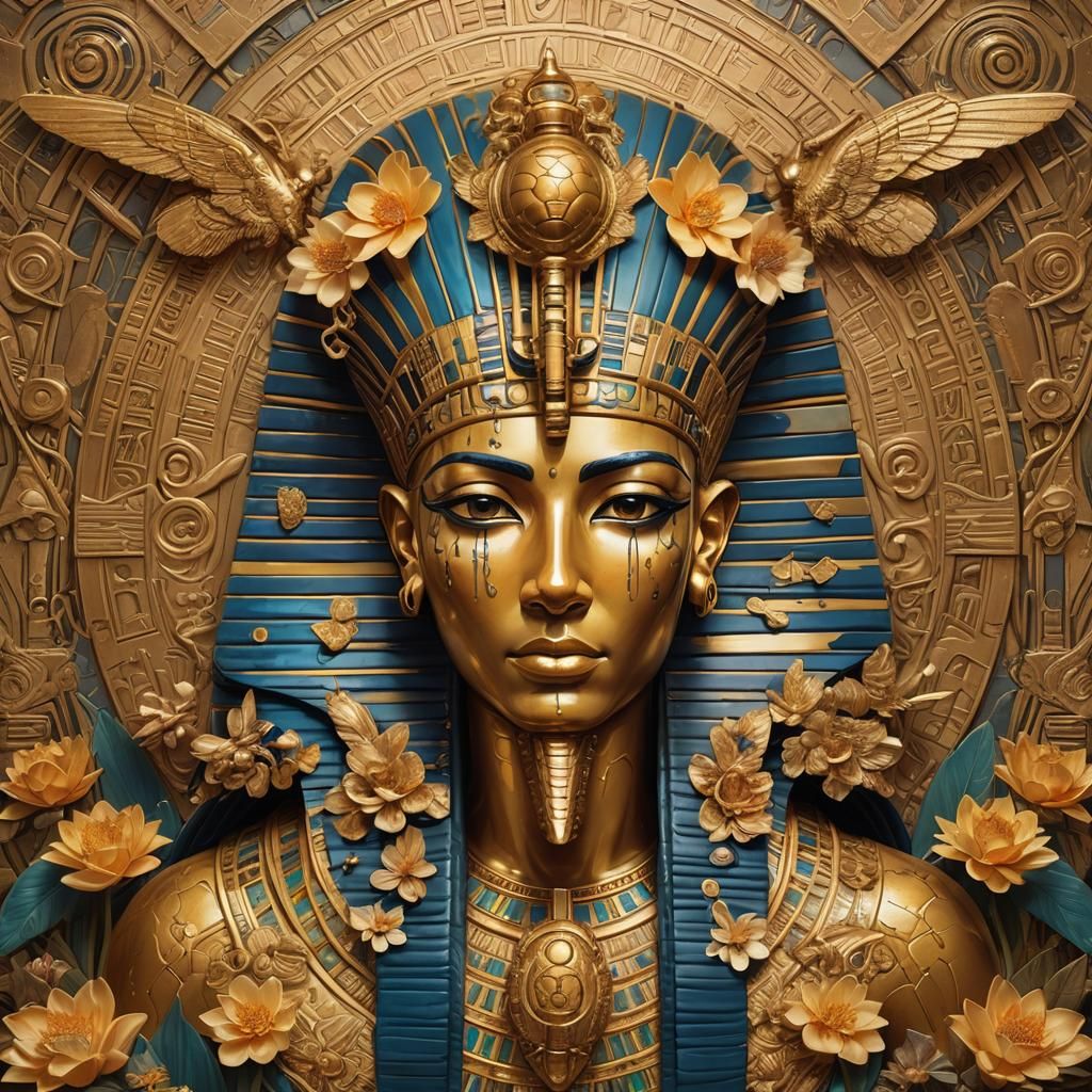 Majestic Pharaoh of Egypt with Honey Bees, Digital Art