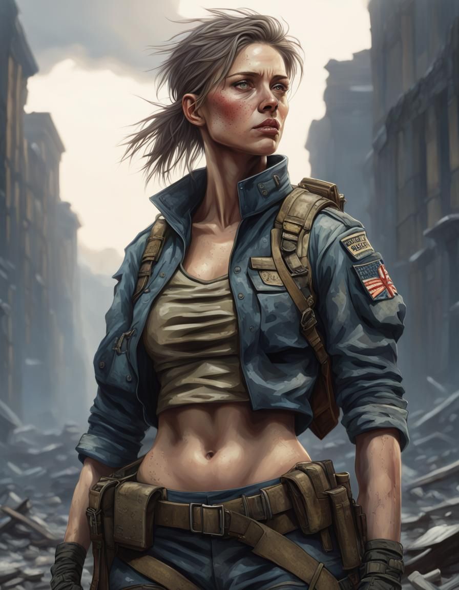 Post-Apocalyptic Female Soldier in Hyperrealism Style