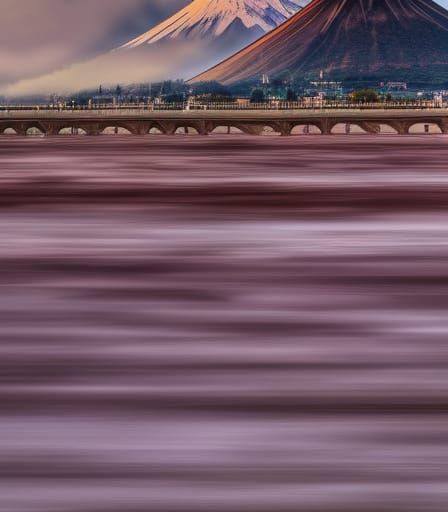 In the background fuji maja. In the foreground  a huge wave art nouveau rococo architecture