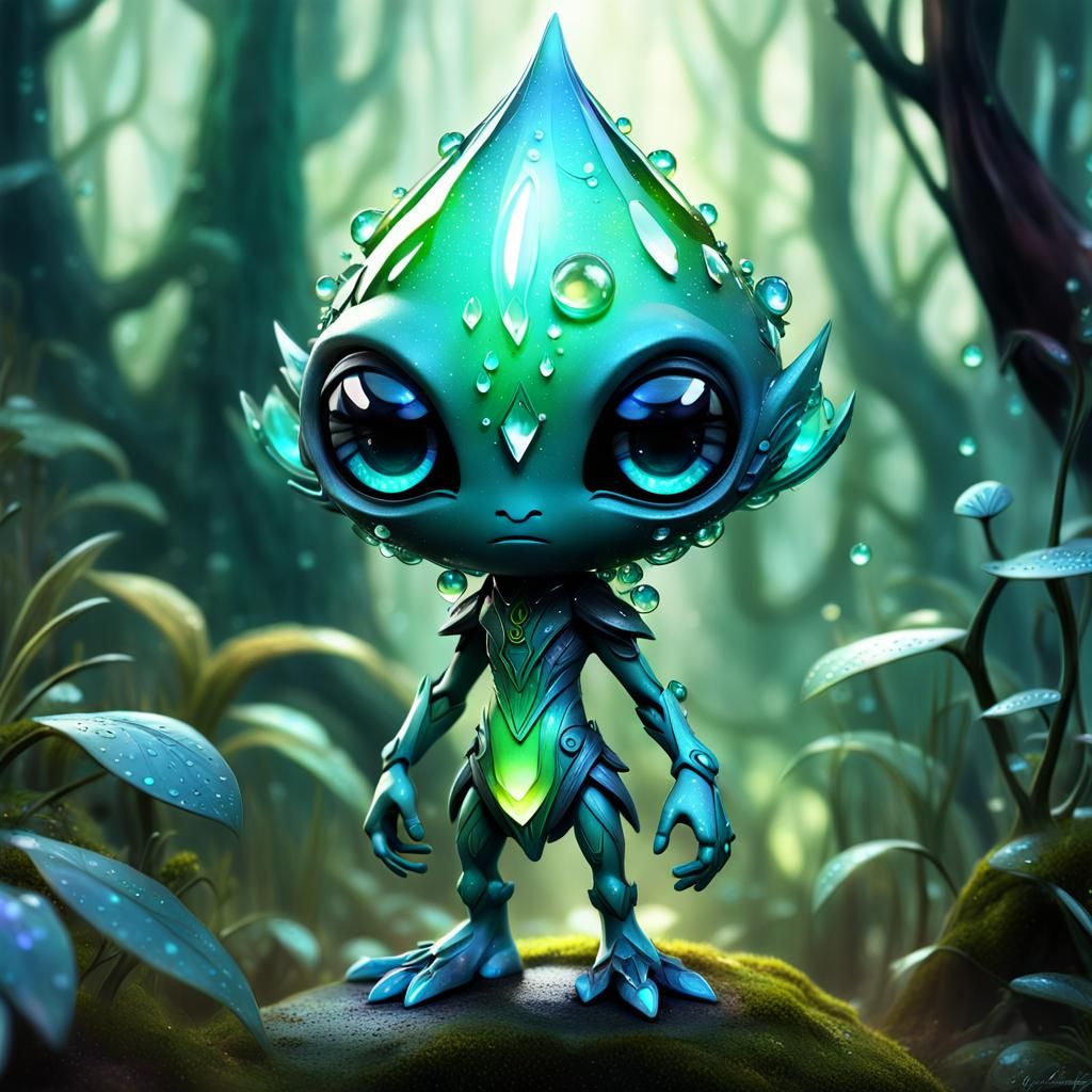 Teenage Dew Drop Humanoid in Mystical Forest