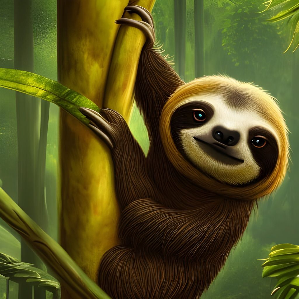 Detailed Sloth in Jungle Fantasy Concept Art