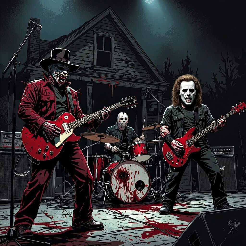 Bloody Band Poster Featuring Horror Slashers