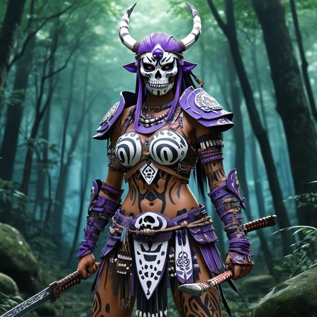 Anime Warrior in Enchanted Forest, Ghibli Style