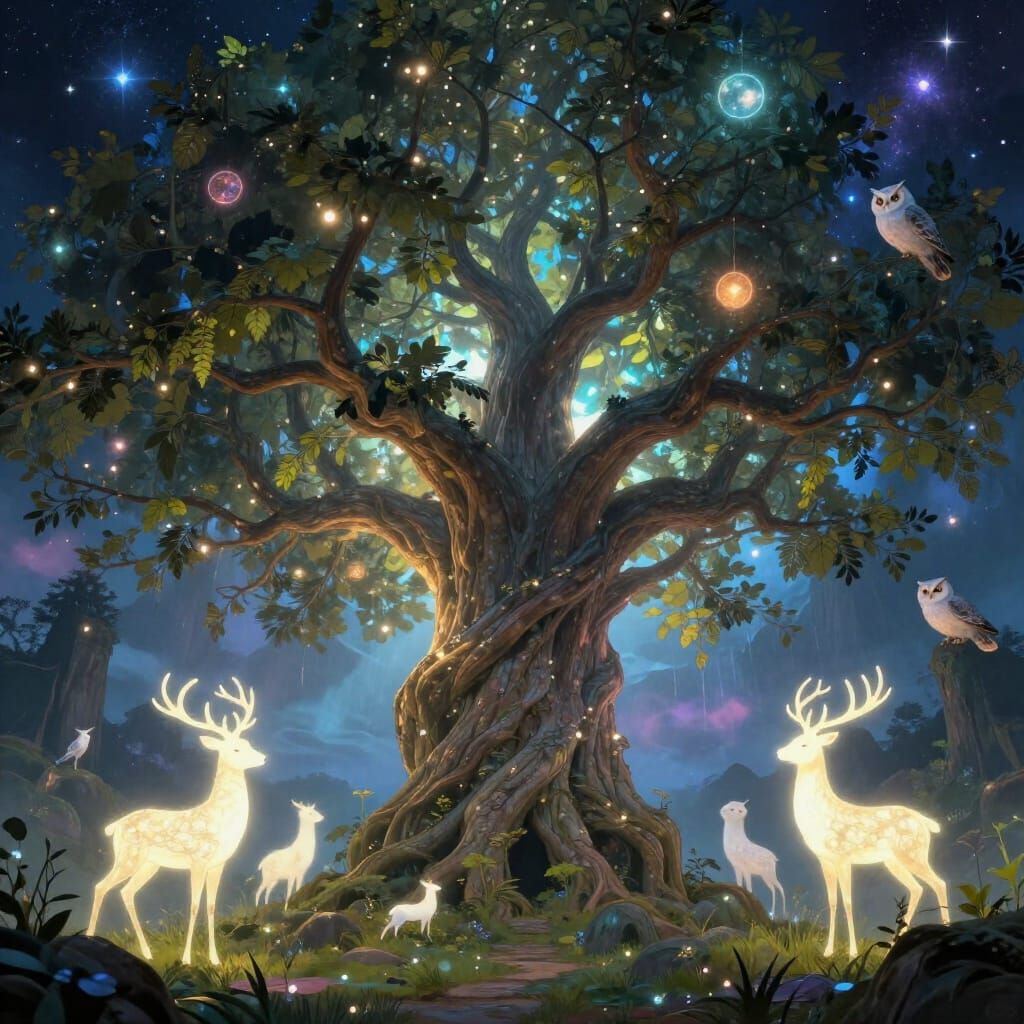 Epic Fantasy World Tree in Ethereal Grove