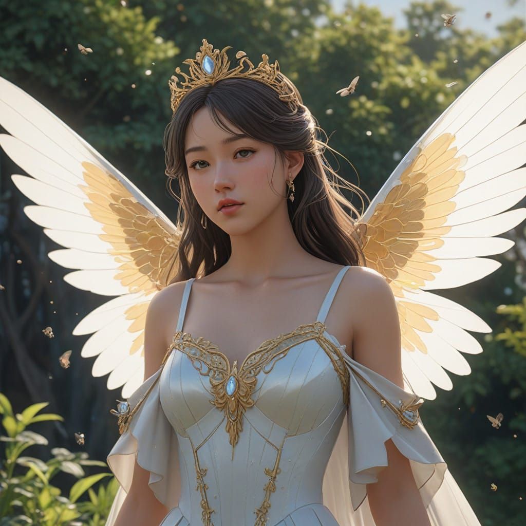 Whimsical 3D Portrait of Regal Princess in Fantastical Scene...