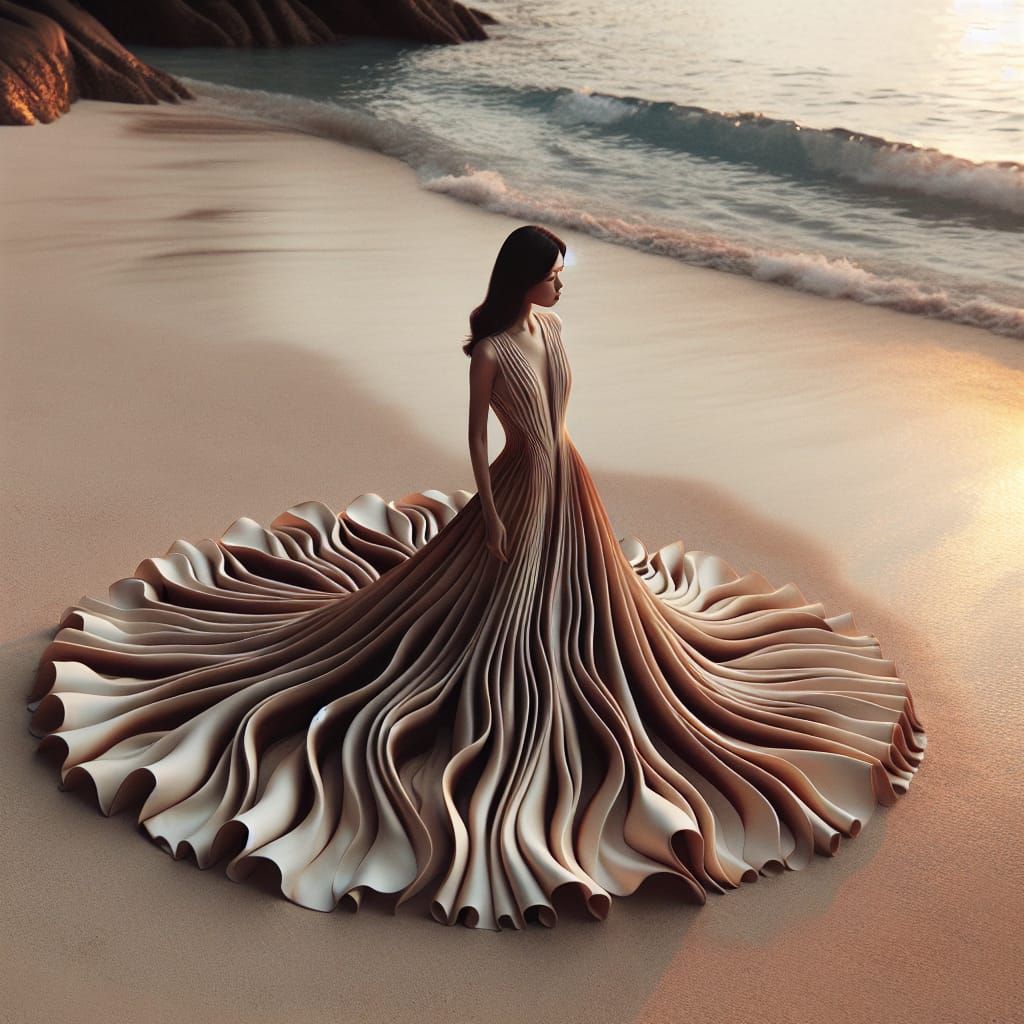 Woman in Wave Dress at Sunset