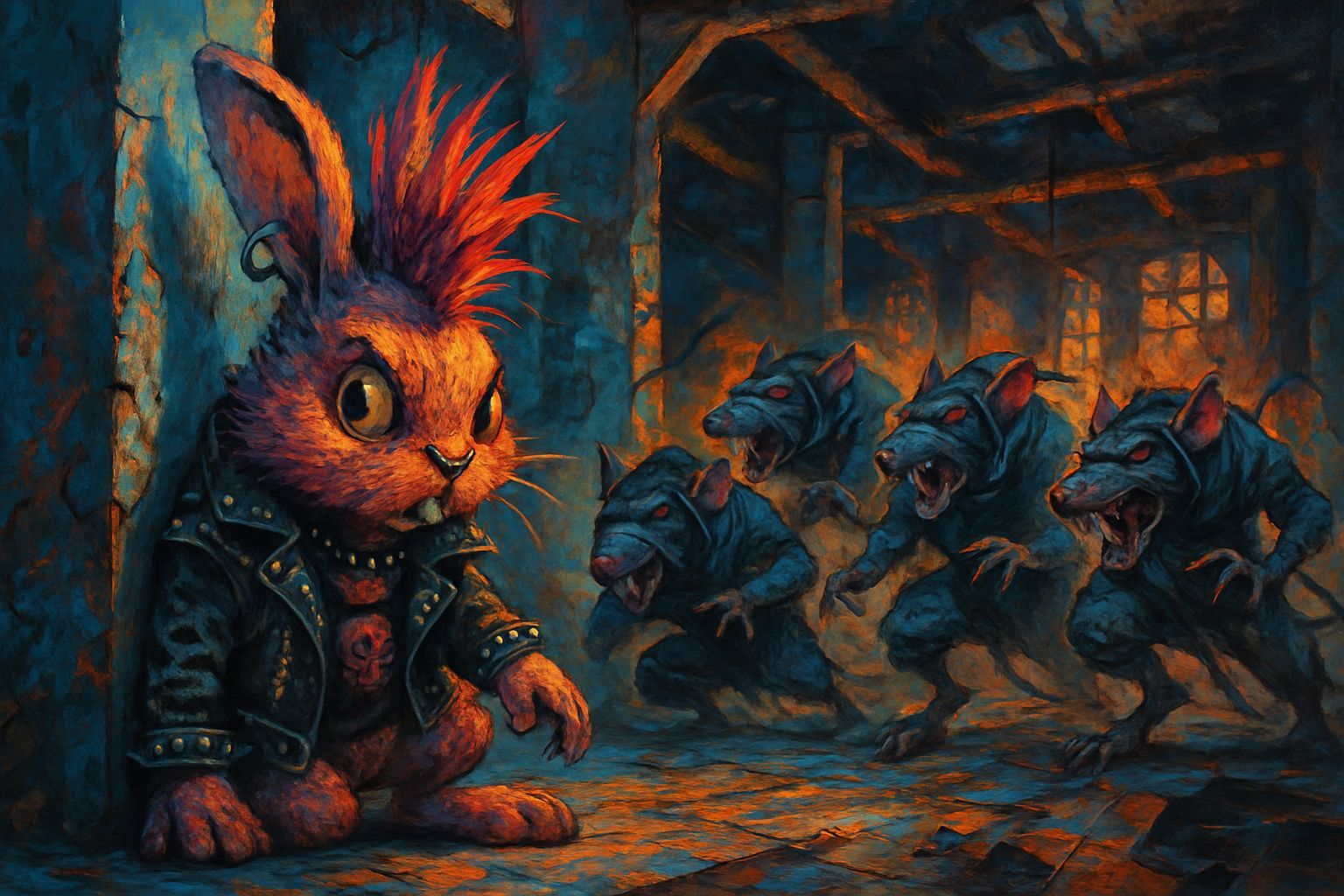 Punk Rock Bunny Hiding in Abandoned Factory