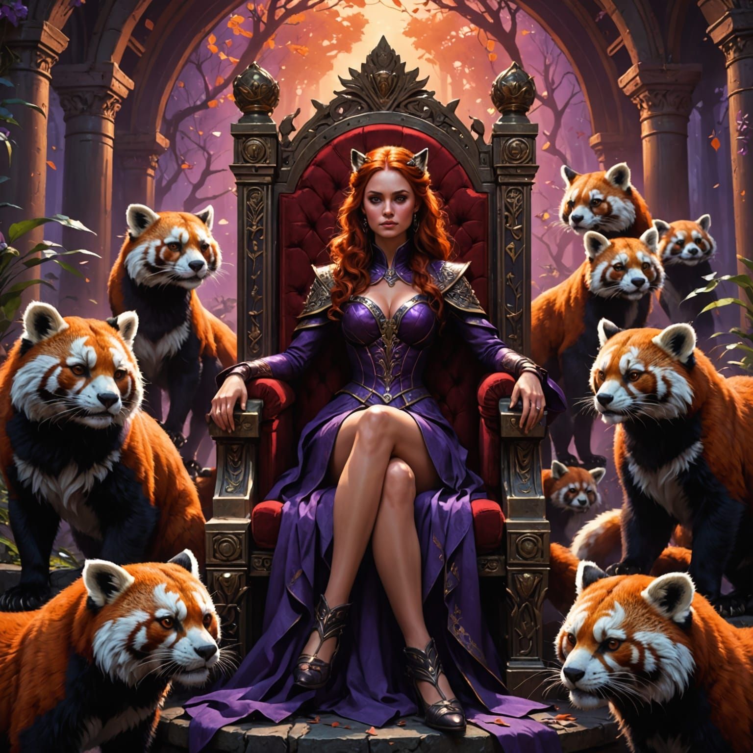 Queen of Red Pandas on Throne