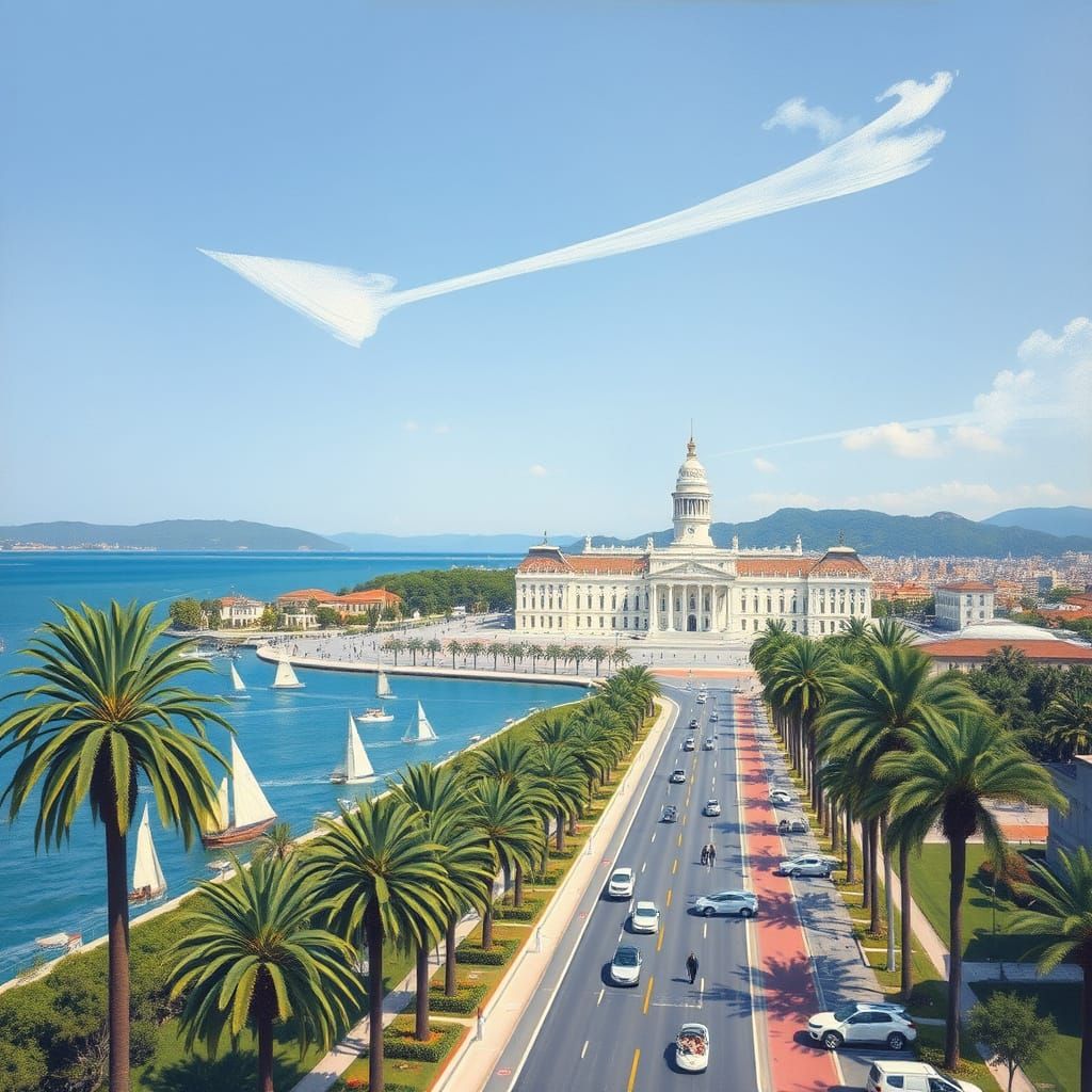 Impressionistic Coastal Cityscape with Royal Palace