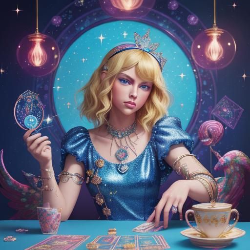 Tarot Reader in Candy Art Style with Phoenix Accents