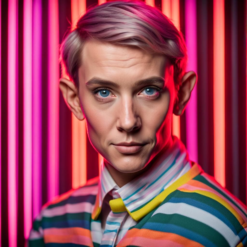 Elf Posing for 80s Class Photo Portrait