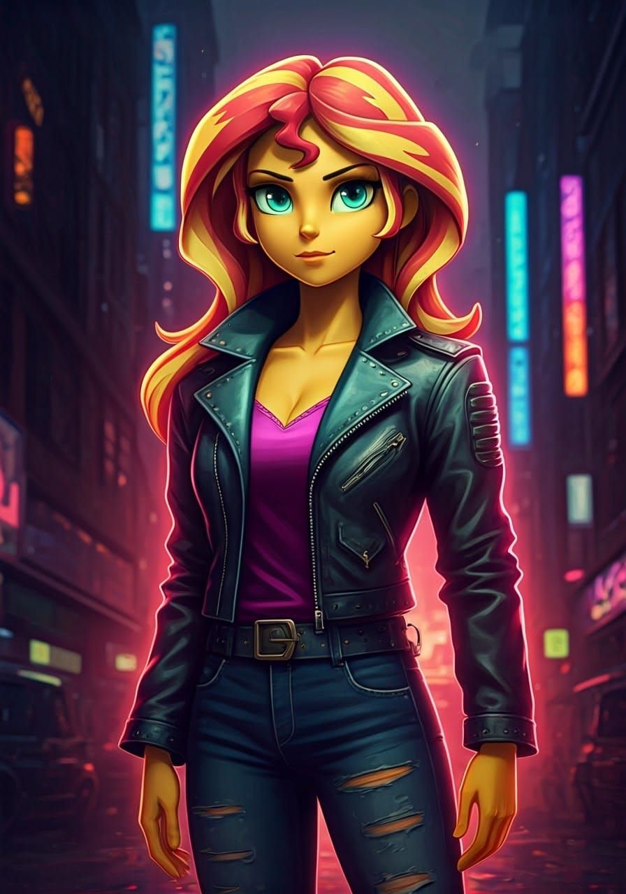 Cyberpunk Sunset Shimmer Portrait in 8k Resolution
