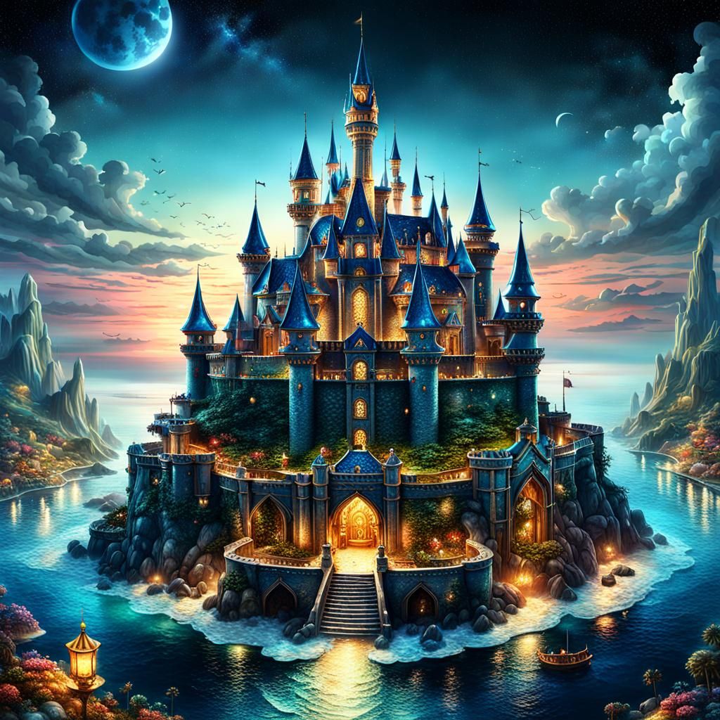 Colorful Ocean Castle: Hyperrealistic Fantasy Art