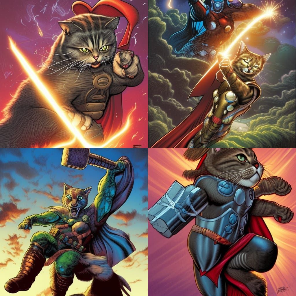 Thor Cat in Comic Book Style