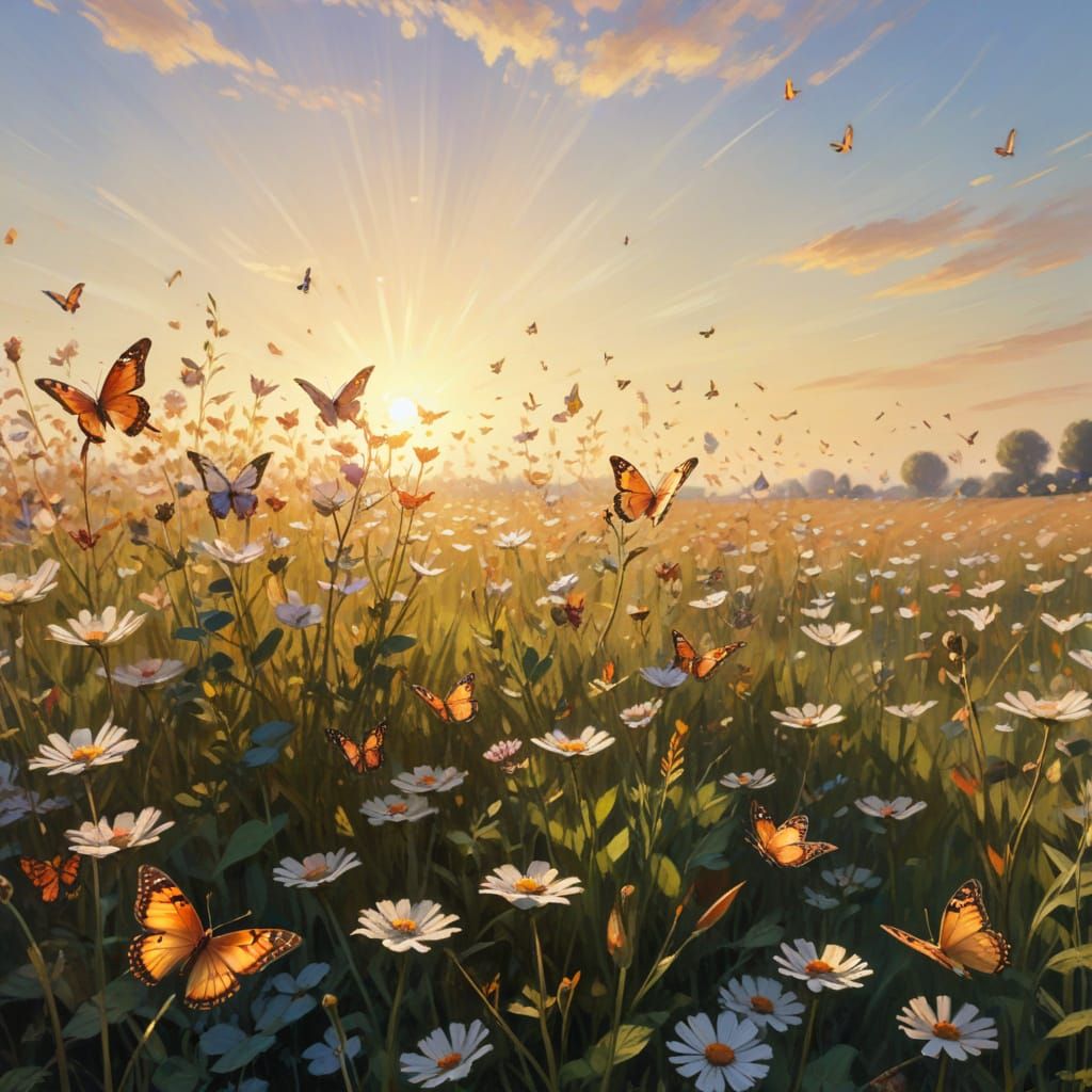 Impressionist Butterflies Fluttering in a Golden Field
