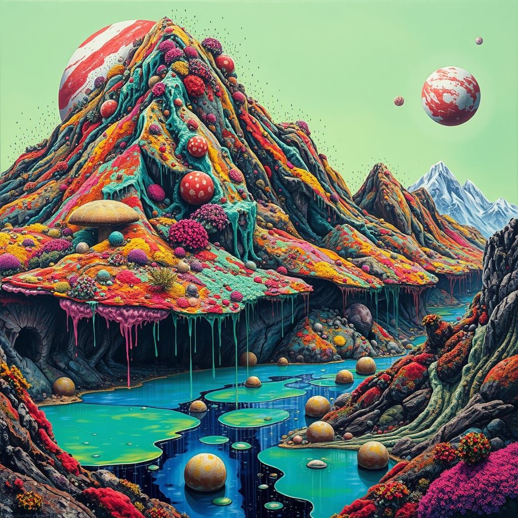 Colorful Alien Mountainscape in Graffiti Art Style