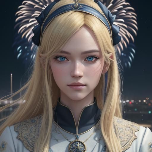 Blonde Tarot Reader at Crossroads in 3D Anime Art