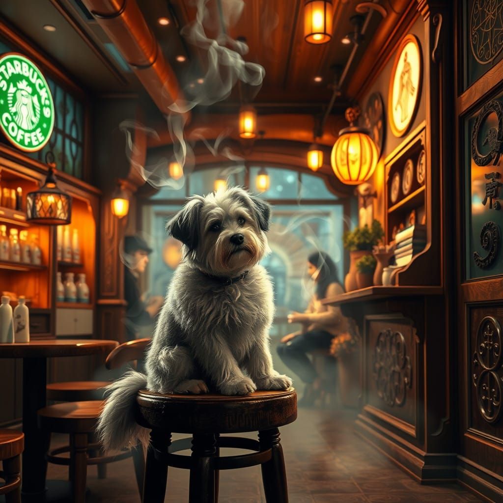 Whimsical Starbucks Fantasy Scene