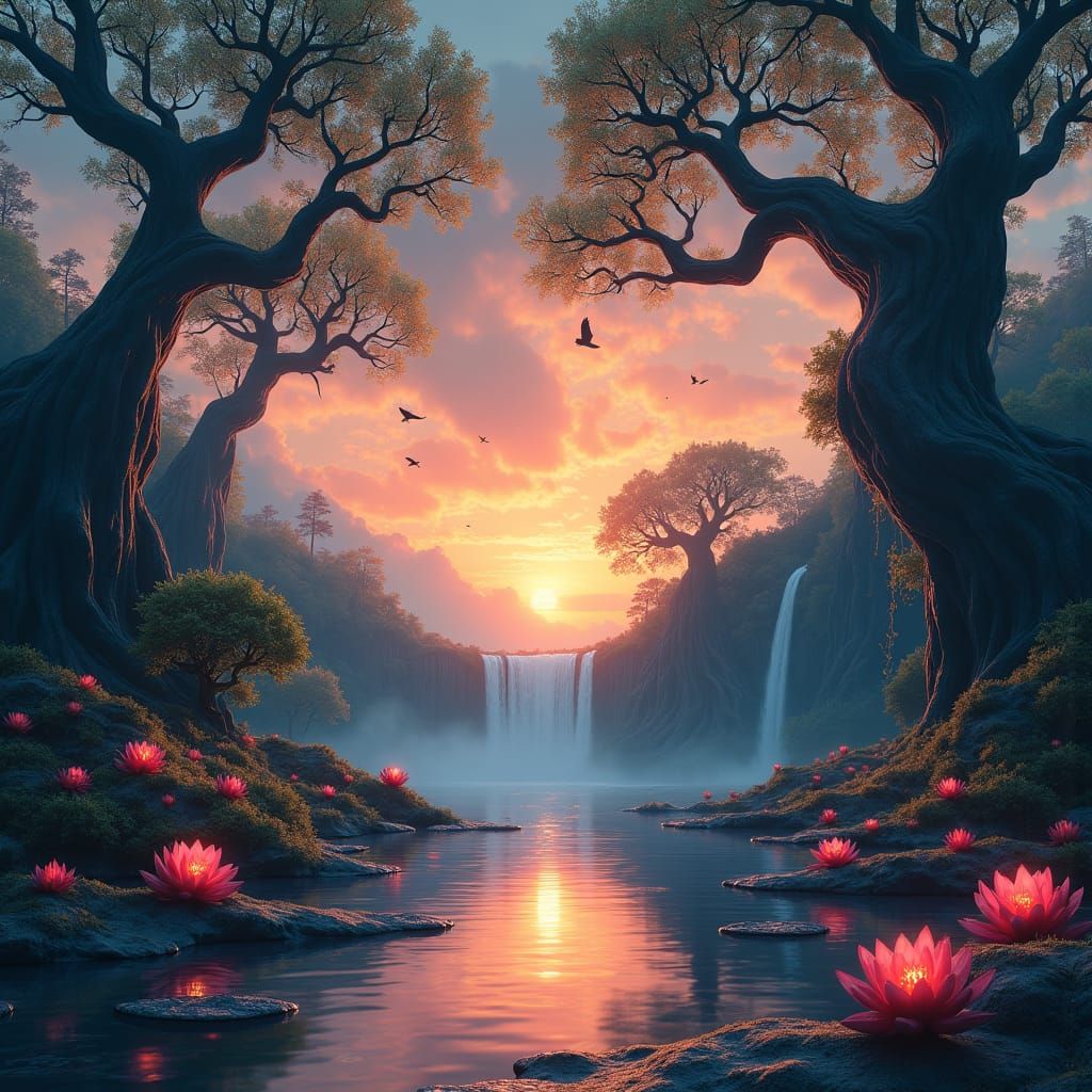 Ethereal Landscape of Life and Death in Matte Painting Style