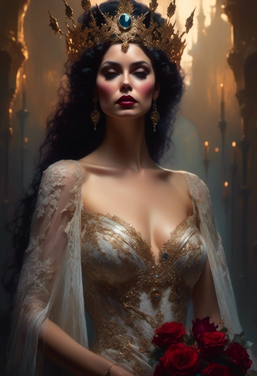 Woman in Lace Gown with Lavish Crown