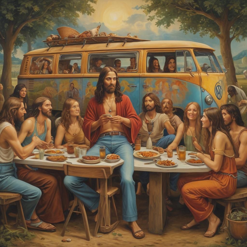 Hippie Jesus at Woodstock: A Renaissance-Style Fresco