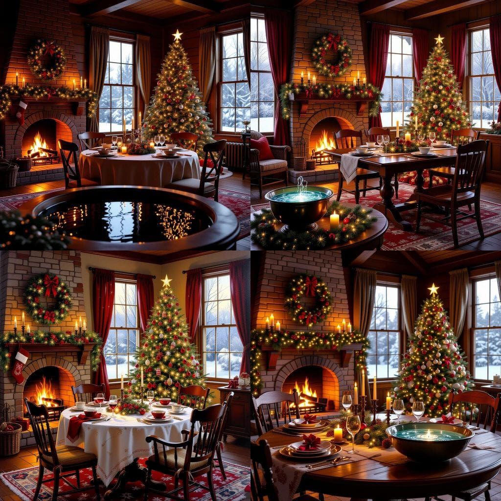 Cozy Christmas Country House Ambiance with Fireplace and Din...