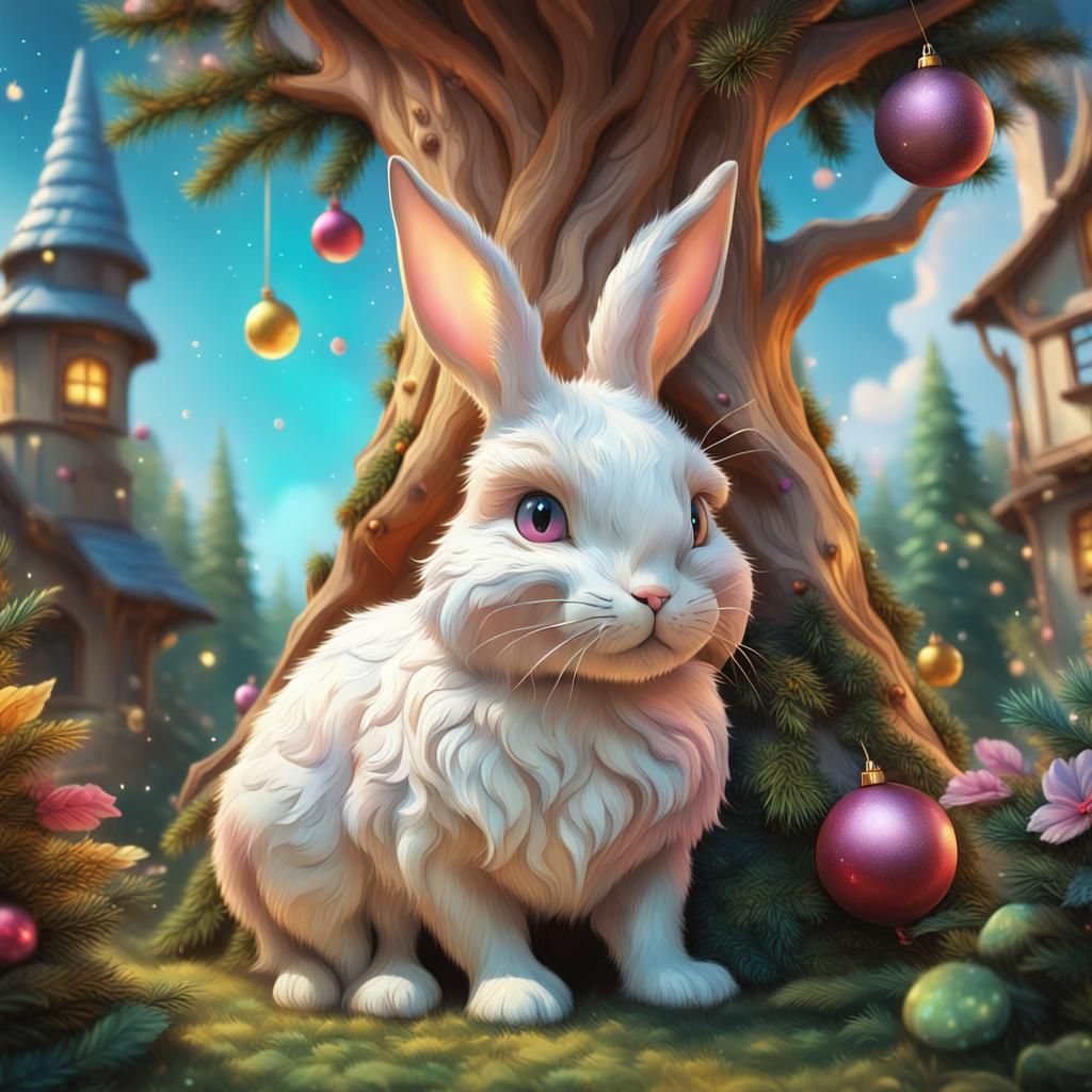 Fairytale Christmas Tree with Bunny and Kitty